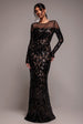Floral Sequin Mesh Maxi - Black by Goddiva