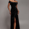 goddiva draped shoulder velvet corset midi dress reviews Draped Shoulder Velvet Corset Midi Dress - Black
