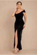 Draped Shoulder Velvet Corset Maxi Dress - Black by Goddiva