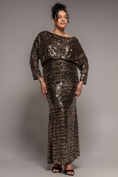 Black - Sequin Cowl Maxi Dress - Black by Goddiva Plus
