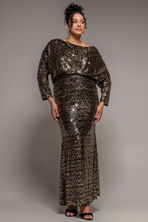 Sequin Cowl Maxi Dress - Black by Goddiva Plus