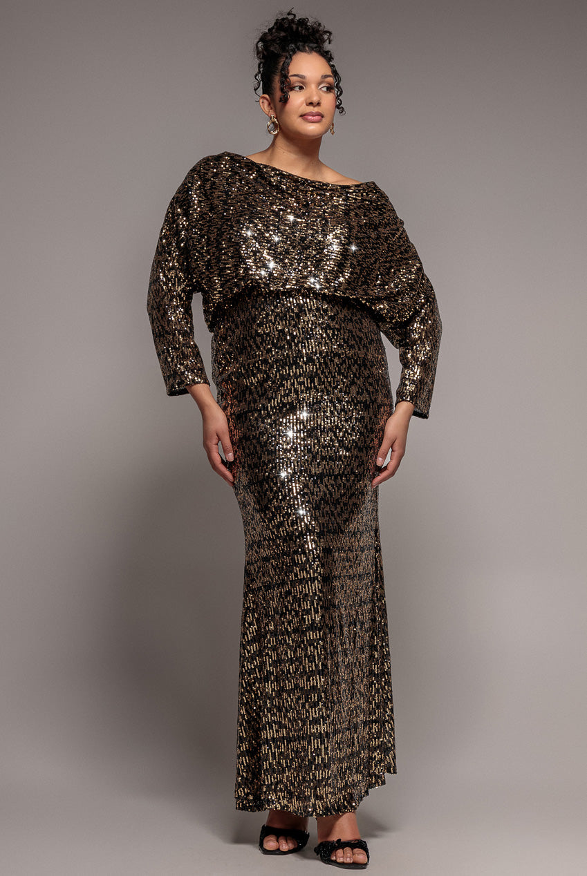 Sequin Cowl Maxi Dress - Black DR4051P