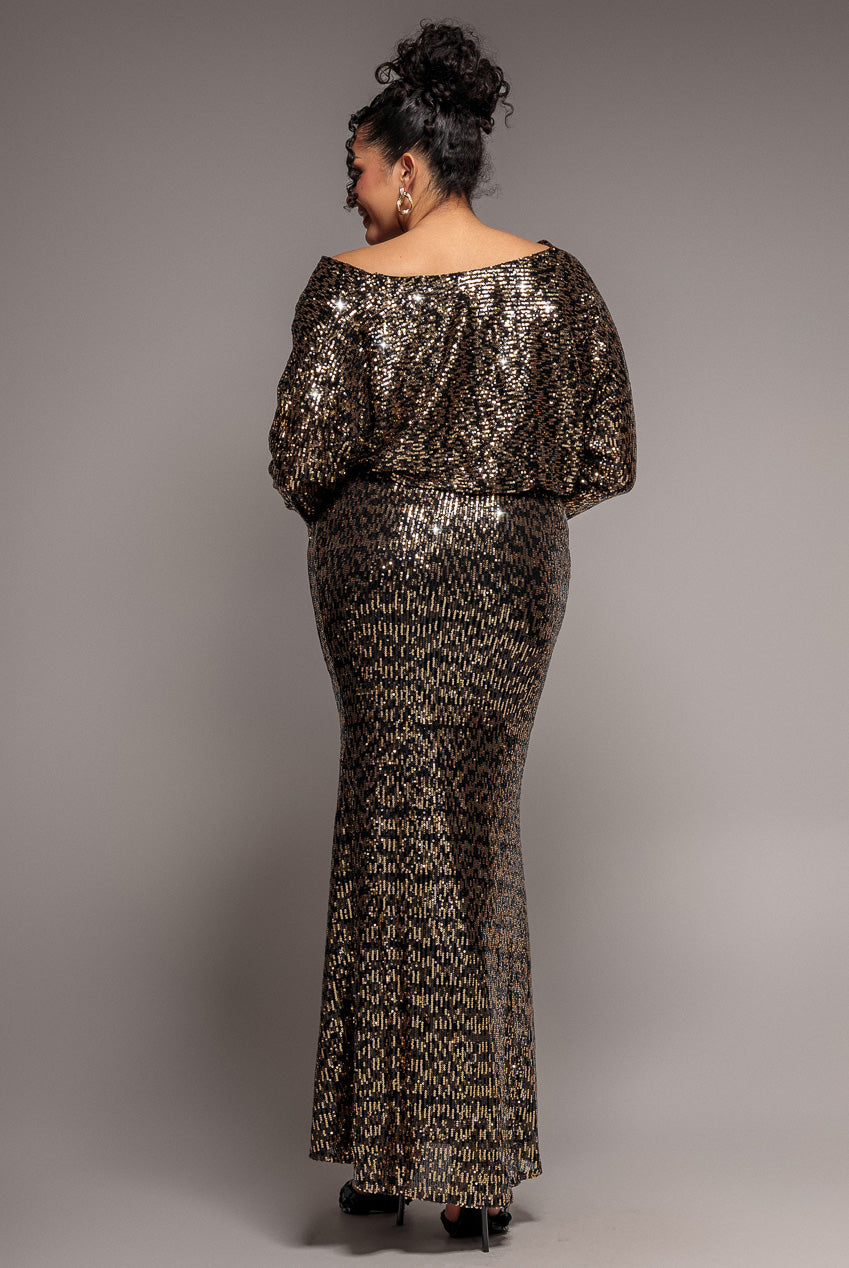 Sequin Cowl Maxi Dress - Black DR4051P