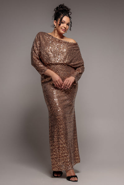 Sequin Cowl Maxi Dress - Bronze by Goddiva Plus