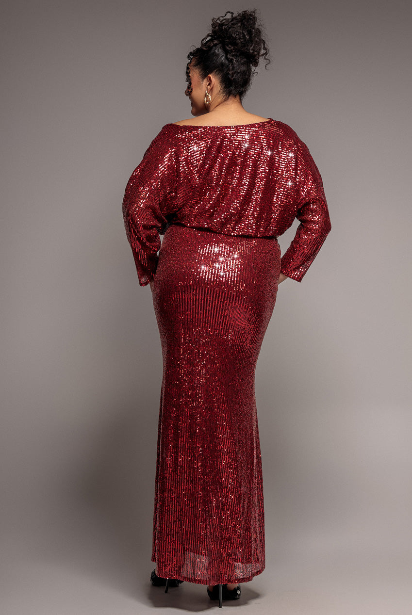 Sequin Cowl Maxi Dress - Wine DR4051P