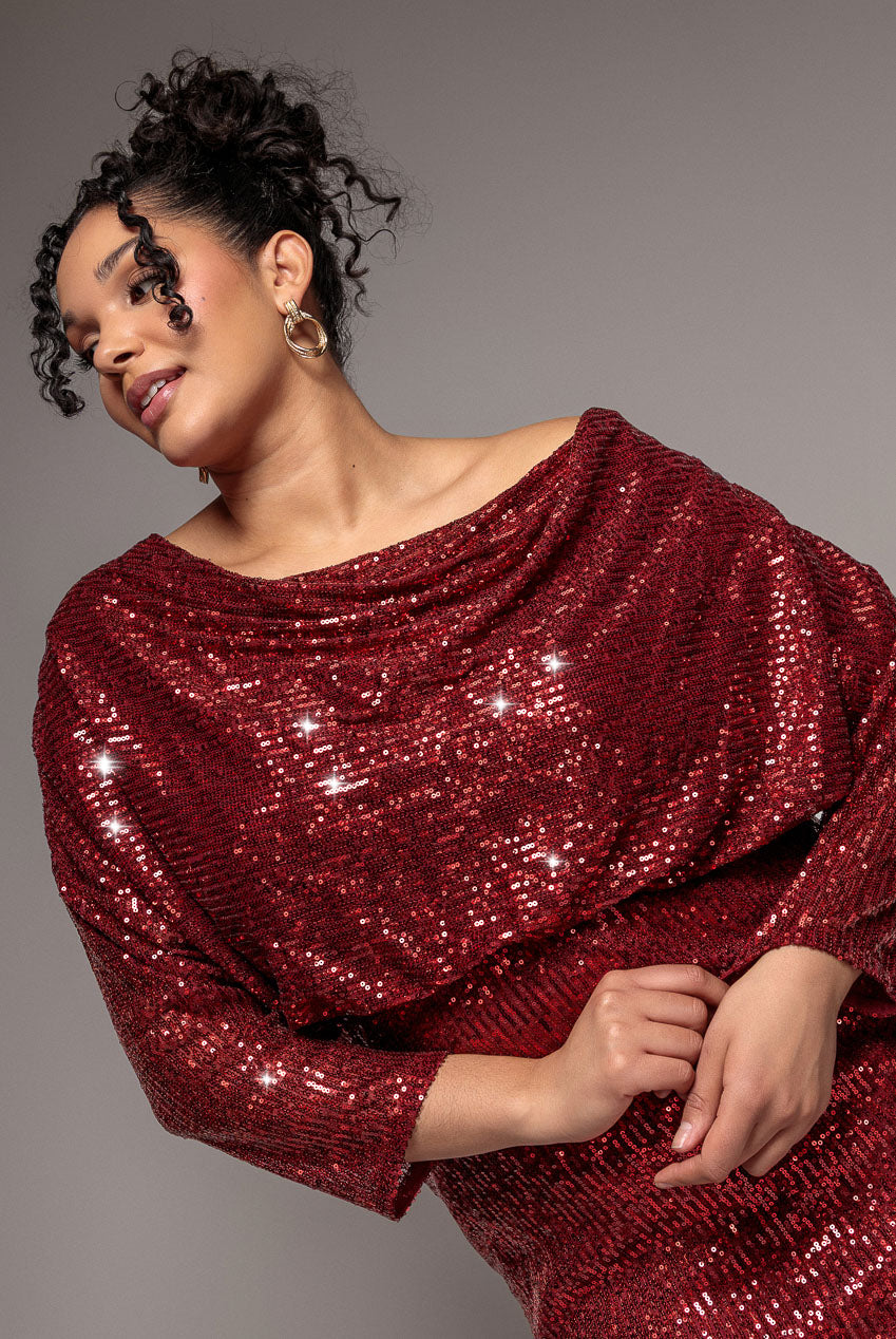 Sequin Cowl Maxi Dress - Wine DR4051P