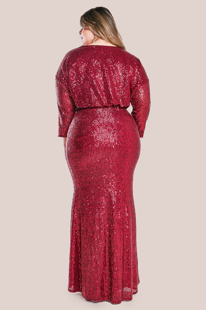 Sequin Cowl Maxi Dress - Wine DR4051P