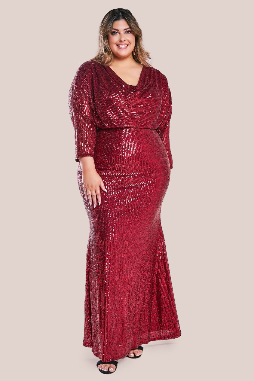 Sequin Cowl Maxi Dress - Wine DR4051P