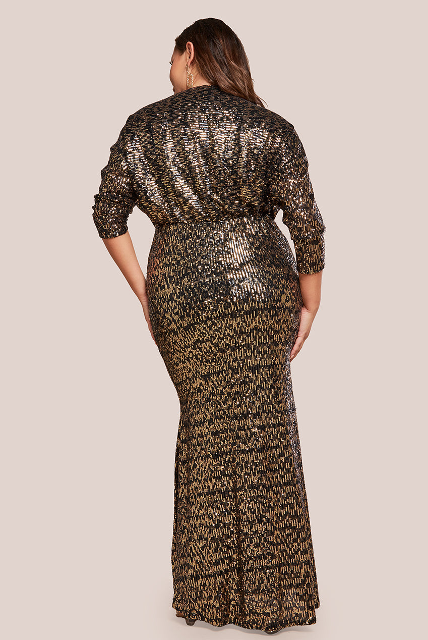 Sequin Cowl Maxi Dress - Black DR4051P