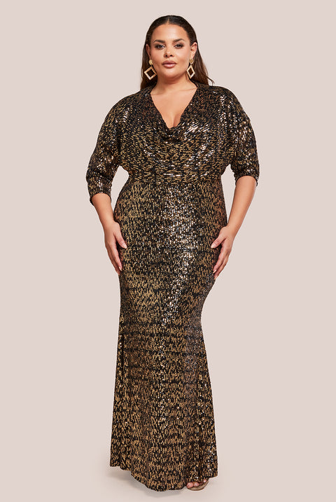 Sequin Cowl Maxi Dress - Black DR4051P