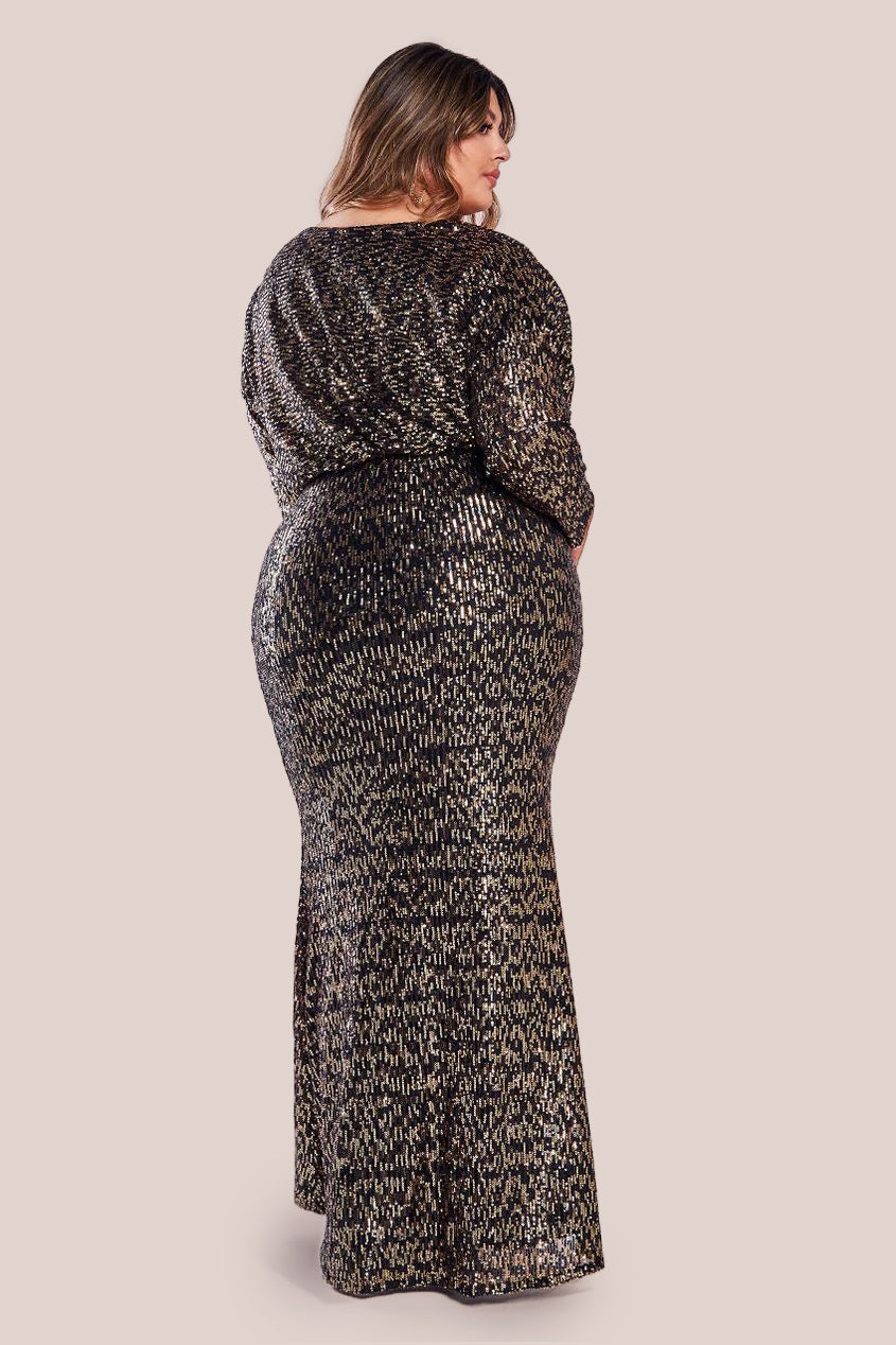 Sequin Cowl Maxi Dress - Black DR4051P