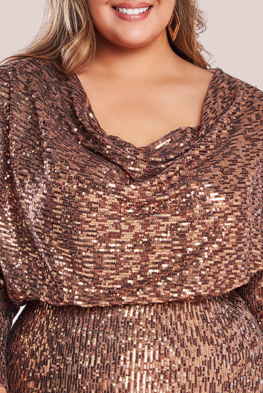 Sequin Cowl Maxi Dress - Bronze DR4051P