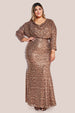 Goddiva Plus Sequin Cowl Maxi Dress - Bronze