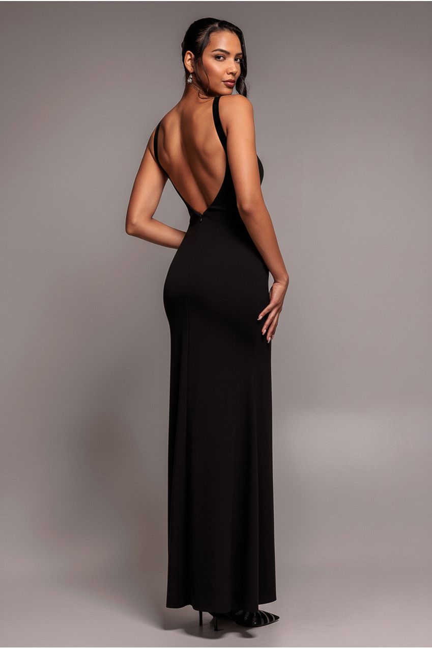 Racer Neck Corsage Scuba Maxi - Black DR4053