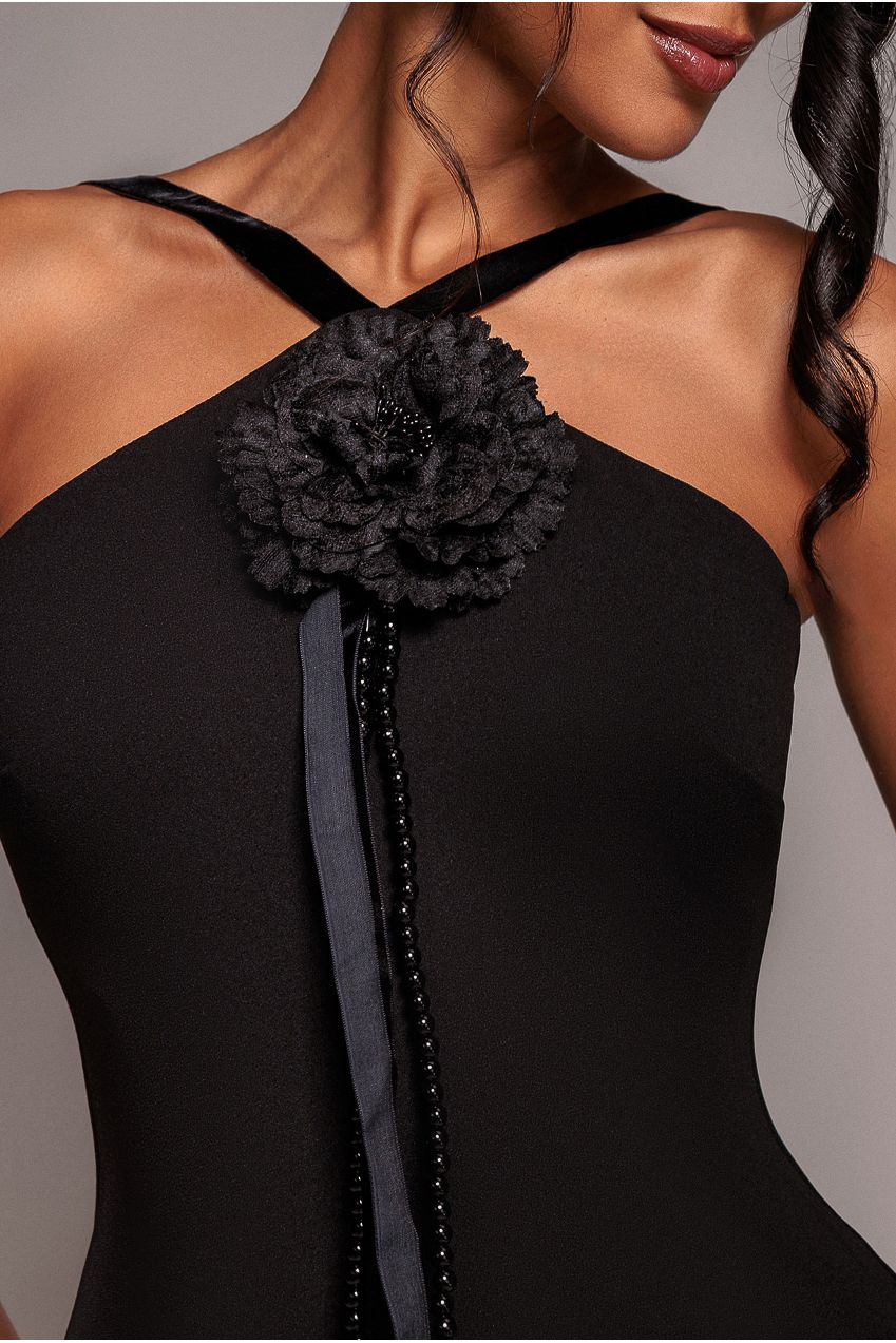 Racer Neck Corsage Scuba Maxi - Black DR4053