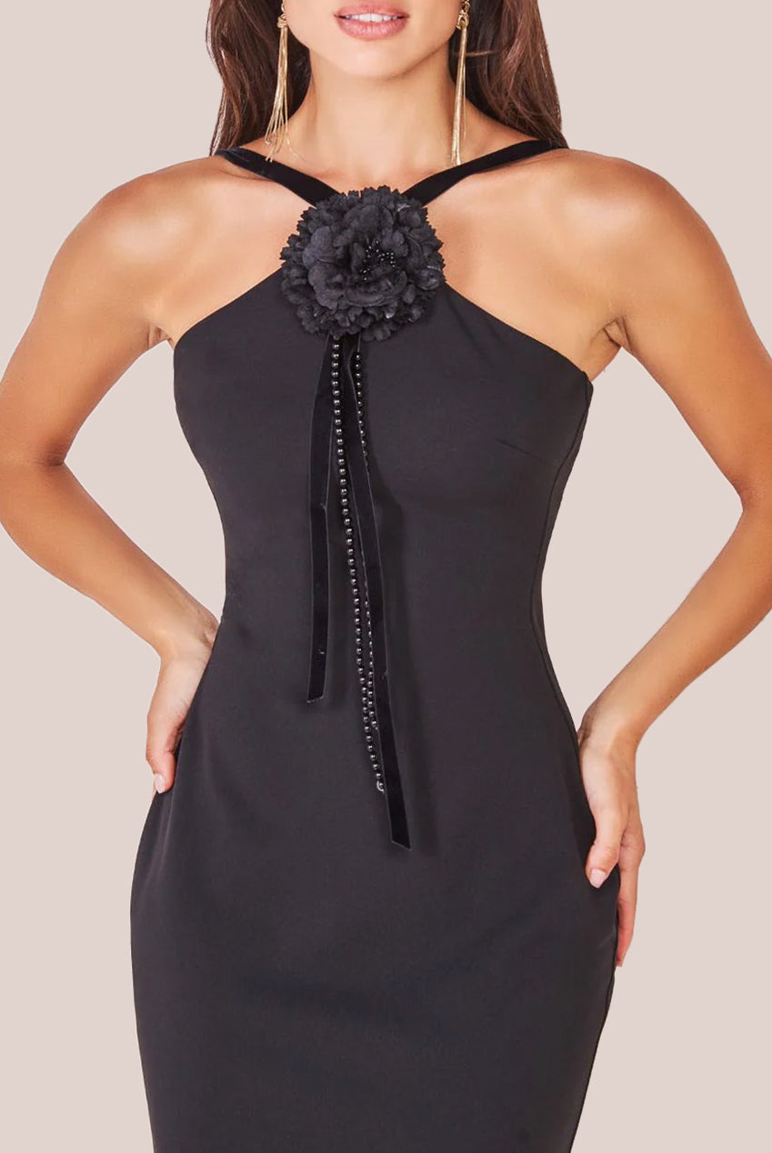 Racer Neck Corsage Scuba Maxi - Black DR4053