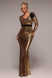 Liquid Sequin Corsage Maxi Dress - Gold by Goddiva