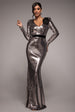 Liquid Sequin Corsage Maxi - Silver by Goddiva