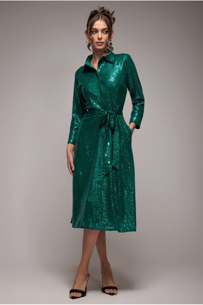 Emerald - Sequin Skater Shirt Dress - Emerald Green by Goddiva