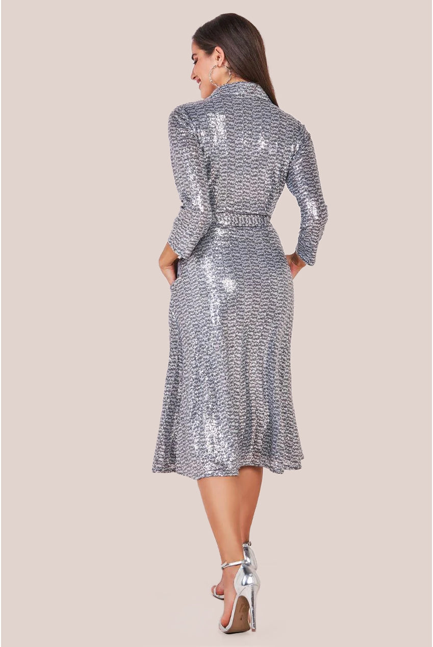 Sequin Skater Shirt Dress - Silver DR4061