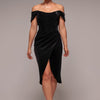 Draped Shoulder Velvet Corset Midi Dress - Black