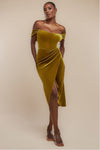 goddiva draped shoulder velvet corset maxi dress reviews Midi - Olive Green LowStock:43506996674611 Boho Beach Maxi Sundress Bardot styling frames the Size:GIRL-Medium-4T-FAMILY