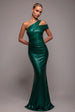 One Shoulder Sequin Evening Maxi - Emerald Green by Goddiva