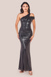 Goddiva One Shoulder Sequin Evening Maxi - Black