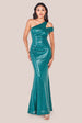 Goddiva One Shoulder Sequin Evening Maxi - Emerald Green