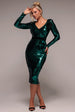 Liquid Sequin Midi With Corsage - Emerald Green by Goddiva