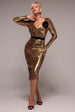 Liquid Sequin Midi With Corsage - Gold by Goddiva