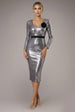 Liquid Sequin Midi Dress With Corsage - Silver by Goddiva
