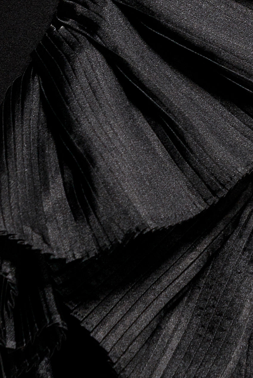 One Shoulder Pleated Fan Maxi Dress - Black DR4075