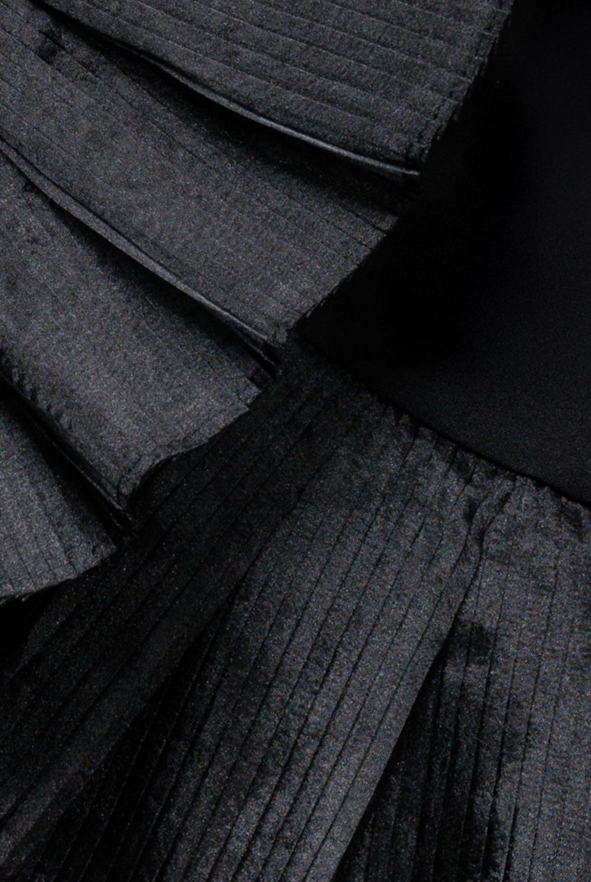 One Shoulder Pleated Fan Maxi Dress - Black DR4075