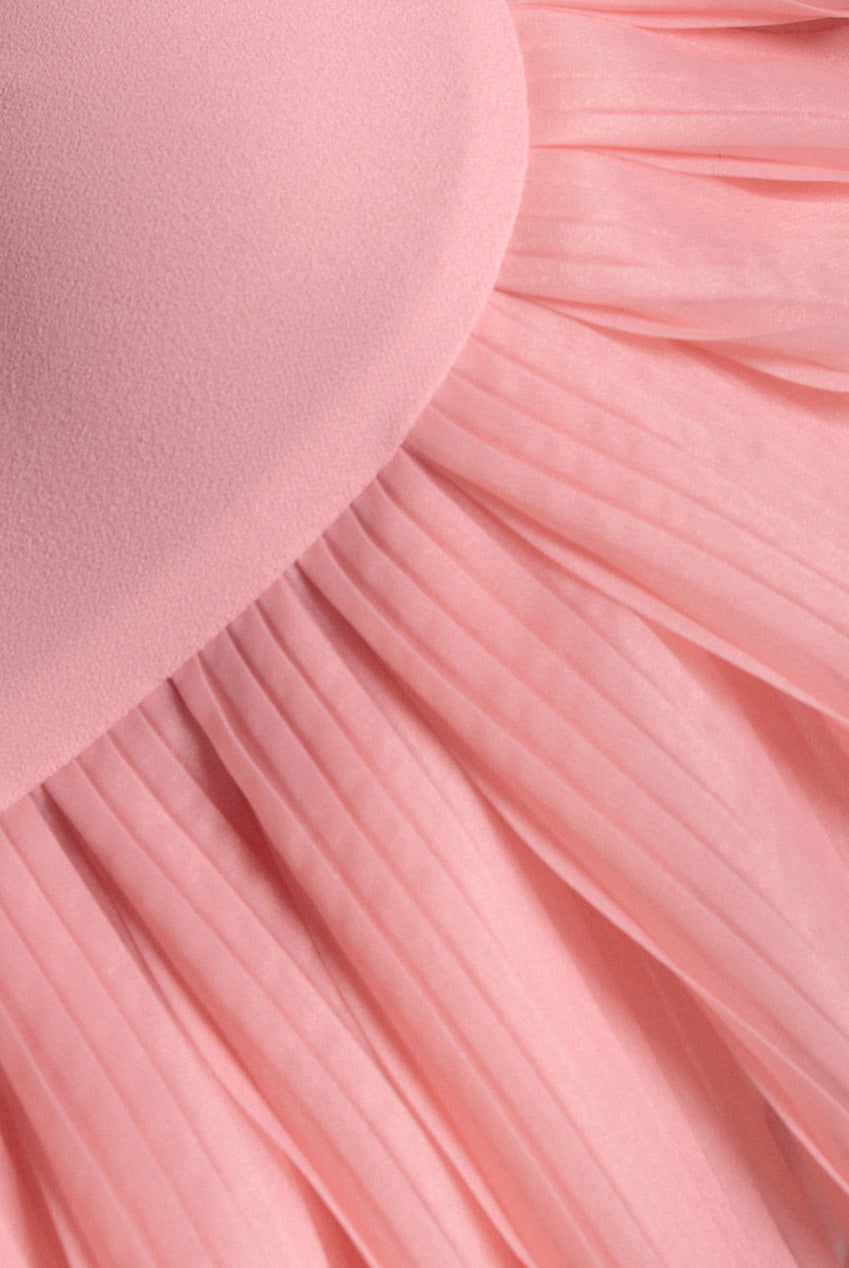 One Shoulder Pleated Fan Maxi Dress - Blush Pink DR4075