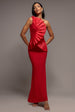 One Shoulder Pleated Fan Maxi Dress - Red by Goddiva