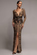 Geometric Sequin Plunge Maxi - Black by Goddiva