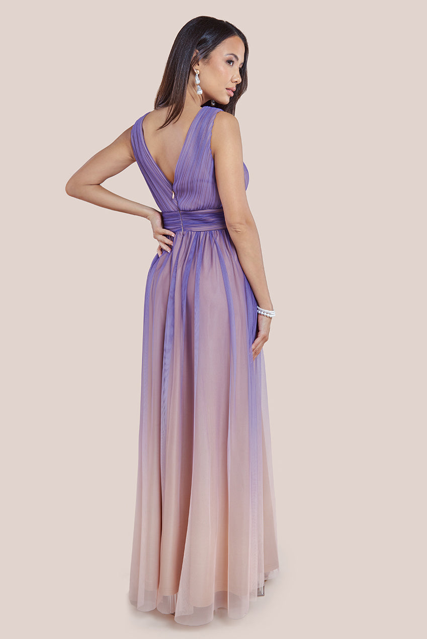 Sleeveless Ombre Pleated A-Line Maxi Dress - Lilac Ombre DR4083