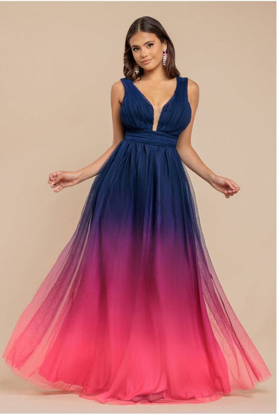 Hotpink Ombre - Sleeveless Ombre Pleated A-Line Maxi Dress - Pink Ombre by Goddiva