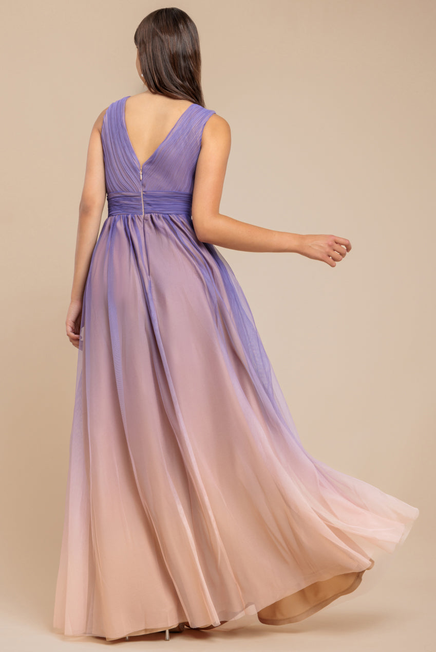 Sleeveless Ombre Pleated A-Line Maxi Dress - Lilac Ombre DR4083