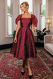 Lace Up Jacquard Midi Dress With Organza Wings - Burgundy Red by Goddiva