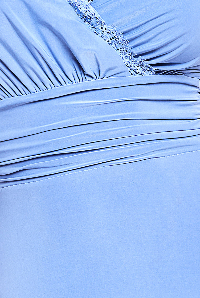 Diamante & Scalloped Lace Neck Maxi Dress - Cornflower Blue DR4120