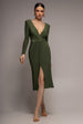 Front Crossover Split Midi Dress - Olive Green by Goddiva
