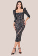 Goddiva Square Neck Scalloped Lace Midi Dress - Black