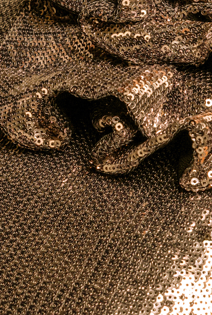 Liquid Sequin Halterneck Mini With Corsage - Gold DR4125