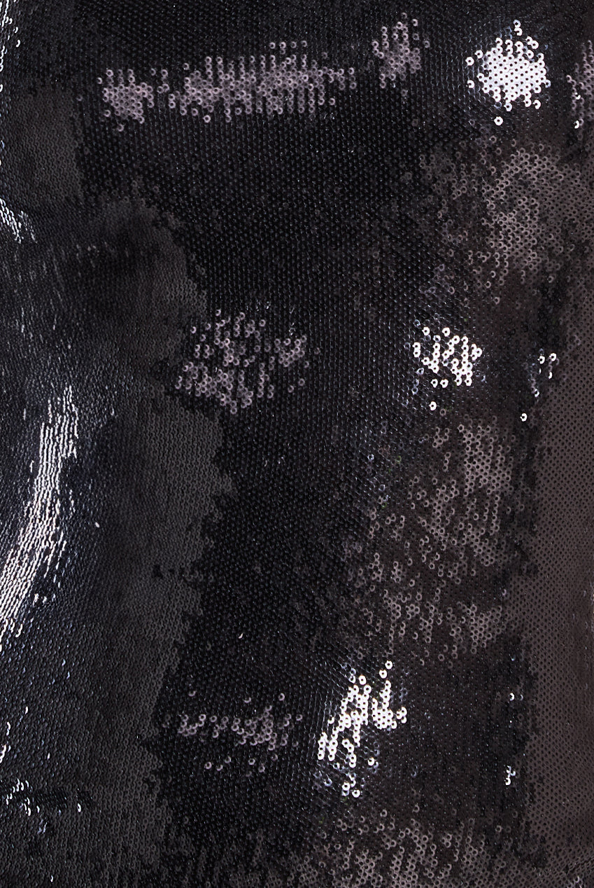 Liquid Sequin Halterneck Mini Dress With Corsage - Black DR4125