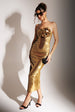 Liquid Sequin Boobtube Midaxi With Corsage - Gold by Goddiva
