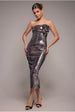 Liquid Sequin Boobtube Midaxi With Corsage - Silver by Goddiva