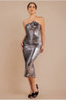 Liquid Sequin Boobtube Midaxi With Corsage - Silver by Goddiva
