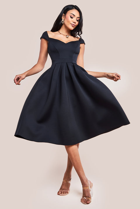 Scuba Foam Skater Midi Dress Black